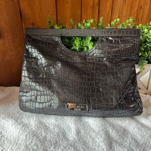 Nine West Black Crocodile-Embossed Wristlet